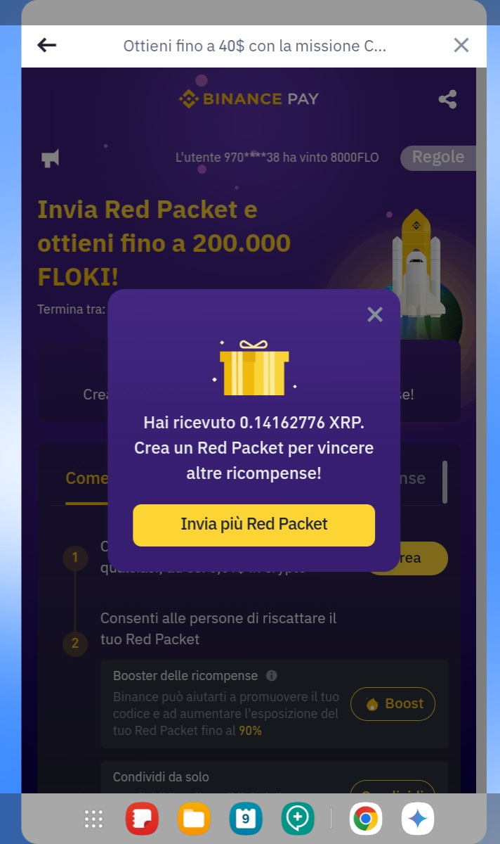 Sezione Premi Binance